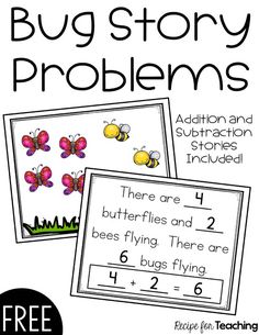 two bug story problems for students to solve with the addition and subtraction stories included