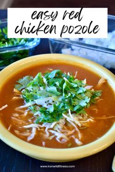 a bowl of easy red chicken pozole