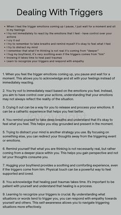 When you're getting triggered, it means that something has happened or someone has said something that has brought up strong emotions or memories for you. It's important to handle these triggers in a healthy way 🤍 #emotions #trigges #life #healing Triggers In Recovery, How To Handle Emotional Triggers, My Triggers List, How To Heal Triggers, How To Identify Emotional Triggers, Healing Triggers Quotes, Triggers In A Relationship, Overcoming Triggers