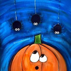 an acrylic painting of a pumpkin with googly eyes