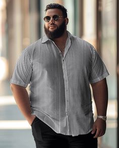 Men's Plus Size Business Simple Buckle Short Sleeve Shirt Classic Plaid Short Sleeve Shirt For Summer, Plaid Short Sleeve Shirt With Relaxed Fit, Big And Tall Casual Short Sleeve Shirt, Plaid Short Sleeve Summer Shirt, Types Of Suits, Plus Size Business, Mens Plus Size, Bright Stars, You Choose