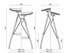 an image of the height of a bar stool with two legs and one foot on each side