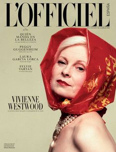 a magazine cover with a woman wearing a red scarf on her head and the words l'officiel