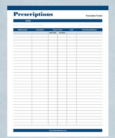 a printable prescription sheet for children with the words prescriptions in blue and white