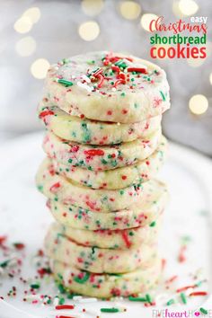 christmas shortbread cookies stacked on top of each other