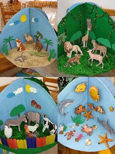 four different kinds of paper plates with animals on them