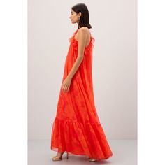 Orange Printed. (100% polyester) Gown. Shoulder to hemline 58". See Fit Notes For More Information. Imported. Ruffle Maxi Dress, Rent The Runway, Mac Duggal, Closet Designs, Ruffled Maxi Dress, Event Rental, One Shoulder, Mac, Maxi Dress