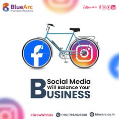 an advertisement for social media with a bike