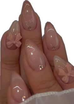 Nail Art Designs With Bow, Nail Ideas Neutral Classy, Pink Korean Nails, Gel X Almond Nails, Korean Inspired Nails, Y2k Tiktok, Nails Coquette, Viral Aesthetic, Vintage Ootd