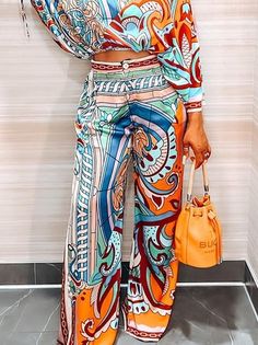 Women Casual Spring/Fall Random print Polyester High Waist Wide leg pants Long H-Line Regular Fashion Pants Luxury Printed Wide Leg Pants For Women, Luxury Maxi Length Bottoms For Summer, Luxury Floral Print Wide Leg Pants For Spring, Ankara Pants High Waist, Colorful Pantsuit, Therapist Attire, Earth House, Boho Inspo, Ny Outfits