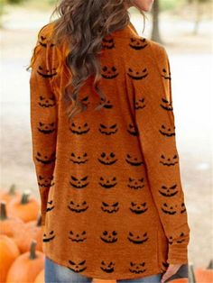 Halloween Pumpkin Face Print Cardigan Reversible Swimwear, Striped Dress Summer, Hooded Faux, Pumpkin Face, Face Print, Solid Sweaters, Pumpkin Faces, Long Sweaters Cardigan, Pleated Midi Dress