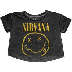 Officially licensed merch from Nirvana Smiley Crop Miscellaneous available at Rockabilia | Rockabilia Merch Store Casual Smiley Face Top For Fall, Casual Smiley Face Winter Tops, Casual Winter Tops With Smiley Face, Trendy Smiley Face Tops For Fall, Trendy Fall Smiley Face Tops, Trendy Fall Tops With Smiley Face, Black Smiley Face Crew Neck Top, Black Crew Neck Top With Smiley Face, Winter Smiley Face Crew Neck Top