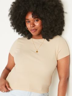 Show your bod some ❤️.  Introducing BodLove, a body-positive collection of fitted, curve-hugging dresses, T-shirts and tank tops.  Everybody rock your body right! Picot-trimmed crew neck.  Short sleeves.  Cropped hem.  Rib-knit cotton and modal-b Basic Stretch Knit Top With Short Sleeves, Fitted Beige T-shirt Crew Neck, Beige Fitted Crew Neck T-shirt, Fitted Beige Crew Neck T-shirt, Ribbed Crew Neck Short Sleeve Top, Fitted Short Sleeve Beige T-shirt, Short Sleeve Knit Top For Everyday, Solid Ribbed Crew Neck Short Sleeve Top, Solid Color Ribbed Short Sleeve Crew Neck Top