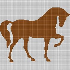 a cross stitch pattern with a brown horse on it's back legs and tail