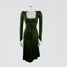 Vintage Biba Green Striped Jersey Dress 1970 | Etsy Fitted Long Sleeve Dresses With Vertical Stripes, Vintage Striped Fitted Dress, Striped Fitted Dress For Evening, Striped Fitted Evening Dress, Retro Long Sleeve Striped Dress, Retro Fitted Dress With Vertical Stripes, Vintage Long Sleeve Striped Dresses, Fitted Retro Dresses With Vertical Stripes, Biba 1970s