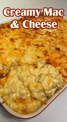 a casserole dish with mac and cheese in it