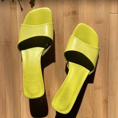 Adorable Heels Brand New From Zara Yellow Synthetic Mules With Round Toe, Yellow Casual Mules For Spring, Casual Yellow Open Toe Mules, Yellow Flat Mules For Spring, Yellow Flat Casual Mules, Trendy Yellow Mules For Summer, Yellow Open Toe Synthetic Mules, Yellow Low Heel Sandals For Summer, Yellow Flat Heel Mules For Spring