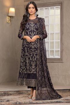 New Embroidered Black Pakistani Kameez and Trouser Party Wear 2023 Designer Punjabi Suits, Pakistani Party Wear, Chiffon Sleeves, Eid Dresses, Embroidered Chiffon, Embroidered Sleeves, Chiffon Dupatta, Pakistani Designers, 3 Piece Suits