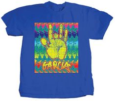 Jerry Garcia Hand T-Shirt Royal Blue T Shirt, School Tees, Men Classic, Band T Shirts, Vintage T Shirts, Frames For Canvas Paintings, Fashion Company