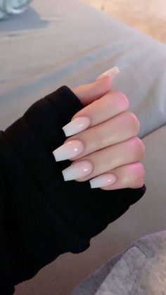 Nail Ideas Ballerina, Trendy Nails Ballerina, Basic Acrylic Nails, Pink Fake Nails, Full Cover Nail Tips, Band Nails, Milky Nails, September Nails, Ballerina Pink