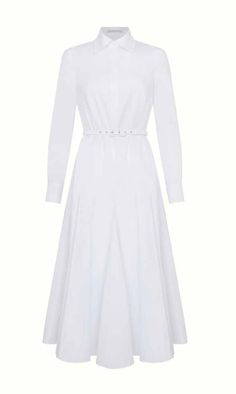 Muse White Cotton Belted Shirt Dress - Emilia Wickstead Muse Dress, Classic Shirt Dress, White Flares, Emilia Wickstead, White Cotton Dress, Arab Fashion, Guest Dresses, Classic Shirt, Flare Skirt