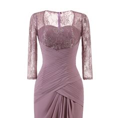 Elegant Lace Pleat Lavender Purple Vintage Long Evening Bridesmaid Dress - Uniqistic.com Model Dress Batik, Attractive Dresses, Unconventional Wedding Dress, Purple Bridesmaid Dresses, Purple Vintage, Lace Formal Dress, Lace Chiffon, Mothers Dresses, Mother Of The Bride Dress