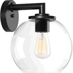 a light that is on the wall with a glass ball around it's head