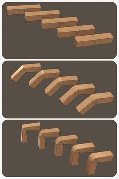 three different views of the same object, one with blocks and two without boxes on it