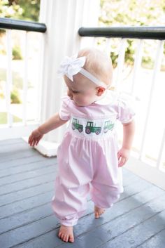 Smocked Tractor Romper Baby Girl Smocked Outfits, Baby Smocked Outfits, Southern Baby Girl Outfits, Southern Baby Clothes, Preppy Baby Girl, Preppy Baby Clothes, Boys Smocked Outfits, Southern Kids