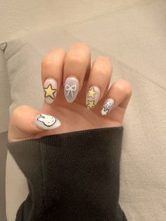 Snoopy Nails Simple, Blue Miffy Nails, Mofusand Nails, Smiski Nails, Blue Miffy, Pastel Color Nails, Snoopy Nails