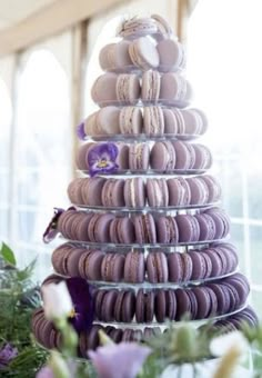 there is a tall tower made out of macaroons