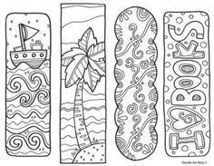 four bookmarks with different designs on them, one has a boat and the other has a