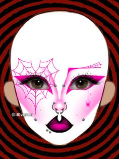 credit @il0vemcr if recreate Pink Trad Goth Makeup, Pink Trad Goth, Pink Goth Makeup, Harajuku Makeup, Unconventional Makeup, Perky Goth, Goth Makeup Tutorial, Devil Makeup, Makeup Charts