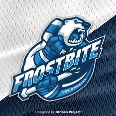 the frostbite logo is shown on a blue and white uniform with an image of a bear