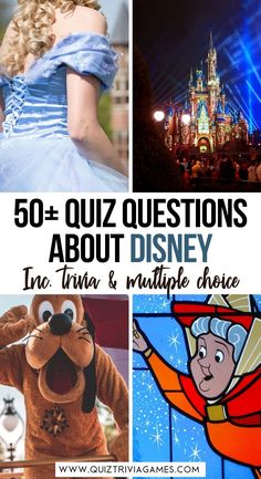 some disney characters with the words, 50 quiz questions about disney