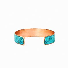 Torched copper. Tranquil turquoise. Bold has never been this elegant. Size: Standard length of 6" wide Width: 1/2" All pieces come ready for gift giving! Elke spends days achieving the perfectly layered shores of turquoise patina, a perfect counterbalance to the warm tones of flame-treated copper. Lacquer preserves its vibrant colors, resulting in a show-stopping statement piece ready for anything, whether a night in the city or dancing on the sand. Works as a solo piece, or together in sets. Pr Single Bangle, Night In The City, Water And Fire, Ear Pins, Turquoise Heart, Threader Earrings, Bohemian Chic, The Sand, 14kt Gold