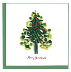 a christmas card with a green tree on it