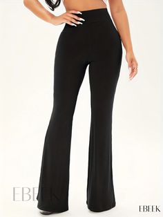 Ebeek - Premium Solid Slim Flare Leg Pants: Stylish and Comfortable High Waist Stretchy Rib Knit Pants for Womens Fashion