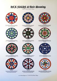 a poster with different designs on it that says hex sidds and their meaning