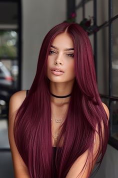 Burgundy straight hair color is sure to enhance your natural beauty and make you feel confident and stylish. Color Red Hair Ideas, Bright Burgundy Hair, Straight Burgundy Hair, Hair Colours 2024, Hair Color Straight Hair, Maroon Red Hair, Natural Hair Dye Ideas, Red Hair Highlights, Red Straight Hair