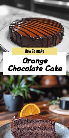 a slice of orange chocolate cake on a plate