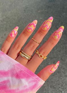 Almond Acrylic, Yellow Nails, Fire Nails, Summer Nail, Short Acrylic Nails, Nail Arts