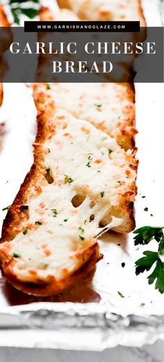 garlic cheese bread with parsley on top