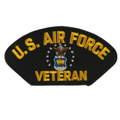 the u s air force veteran patch is shown in black and yellow with an eagle on it