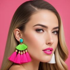 New*******These Beautiful And Unique Earrings Are Designed With Beads And Tassels In The Vibrant Hues Of Hot Pink, Neon Green, Bright White, And Aqua Blue. You Can Wear Them For Many Occasions When You Want A Showstopping Look. They Are A Great Addition To Your Accessory Wardrobe That You Will Likely Wear Repeatedly When You Want To Look Your Best And Get Compliments. A Gorgeous Gift To Yourself Or Someone Special. White Tassel Earrings For Summer Party, Multicolored Earrings, Pink Neon, Gorgeous Gift, Look Your Best, Unique Earrings, Neon Green, Aqua Blue, Bright White