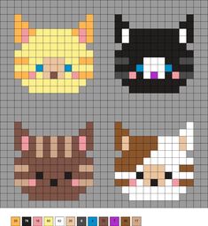 four different pixel style cats on a gray background