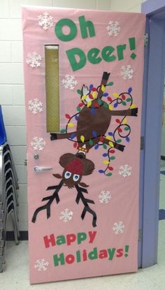 a door decorated to look like a reindeer