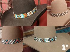 Bead Loom Patterns For Hats, Beaded Hat Brim Free Pattern, Luxury Handmade Southwestern Hat Bands, Patterns For Seed Bead Hat Brims, Cheap Western Brown Hat Bands, Beaded Hat Bands Jewelry Making Tools, Beaded Two Feather Hat Band, Beaded Hat Bands Hats, Beaded Hat Bands Alcohol