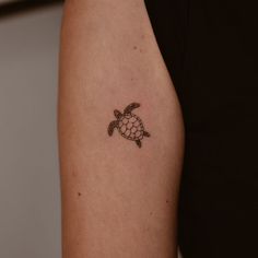 a small turtle tattoo on the left arm