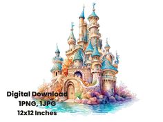 an image of a castle with watercolors on it and the words digital printable